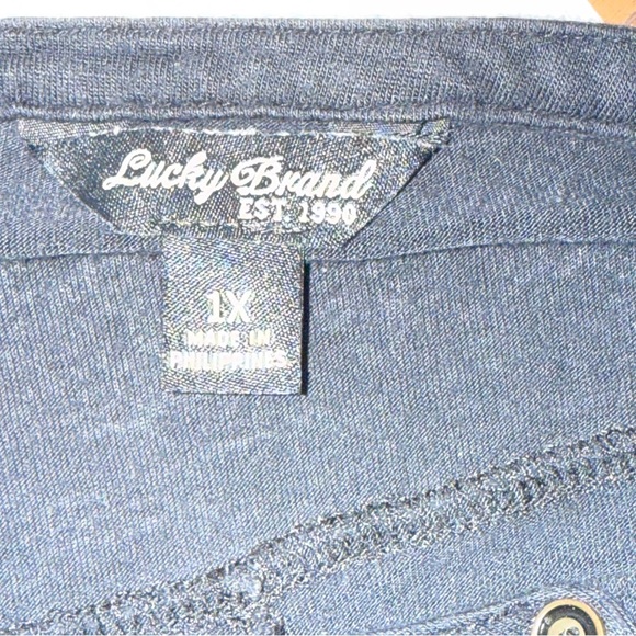 Lucky Brand 1X Black Henley Top Velvet Burnout Geo Boho Long Sleeve - Picture 6 of 8